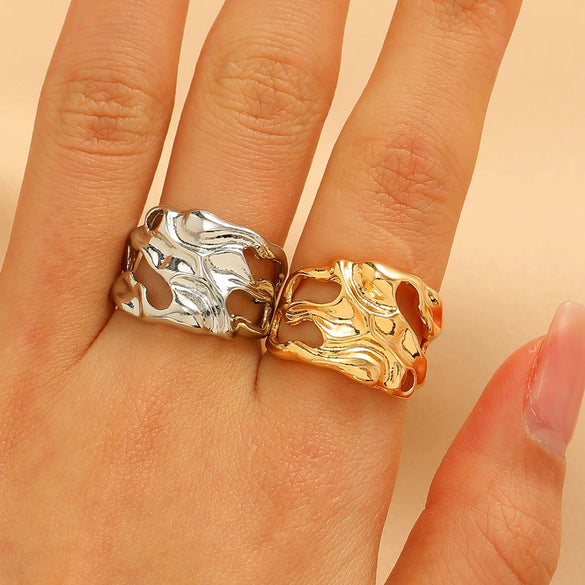 Women's Open Ring Set Alloy Geometric Pattern Electroplating Irregular Pleated Texture Fashionable Cool Style