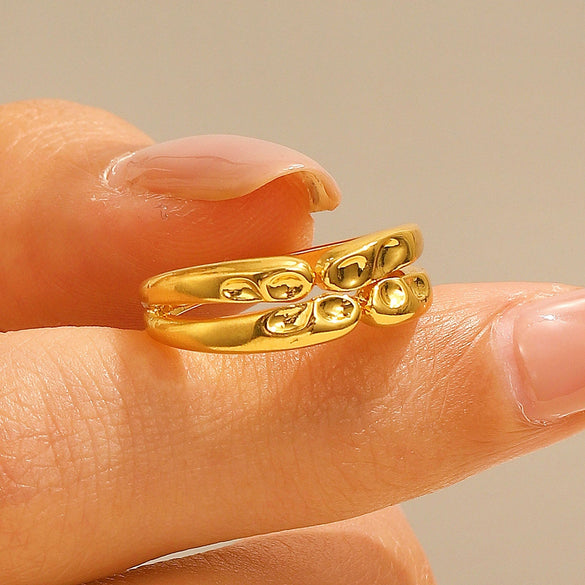 Women's Open Ring Set Alloy Geometric Pattern Electroplating Irregular Pleated Texture Fashionable Cool Style
