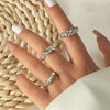 Women's Open Ring Set Alloy Geometric Pattern Electroplating Irregular Pleated Texture Fashionable Cool Style