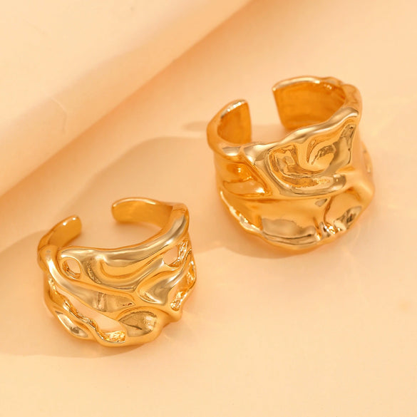 Women's Open Ring Set Alloy Geometric Pattern Electroplating Irregular Pleated Texture Fashionable Cool Style