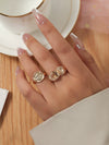 Women's Open Ring Set Alloy Geometric Pattern Electroplating Irregular Pleated Texture Fashionable Cool Style