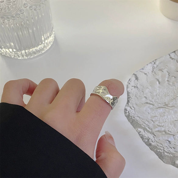 Women's Open Ring Set Alloy Geometric Pattern Electroplating Irregular Pleated Texture Fashionable Cool Style