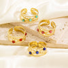Women's Open Ring Stainless Steel Natural Stone Gem Inlaid Geometric Handmade Fine Polishing Furnace Vacuum