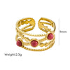 Women's Open Ring Stainless Steel Natural Stone Gem Inlaid Geometric Handmade Fine Polishing Furnace Vacuum