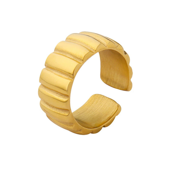 Women's Open Ring 316L Stainless Steel Geometric Striped 18K Gold Electroplated