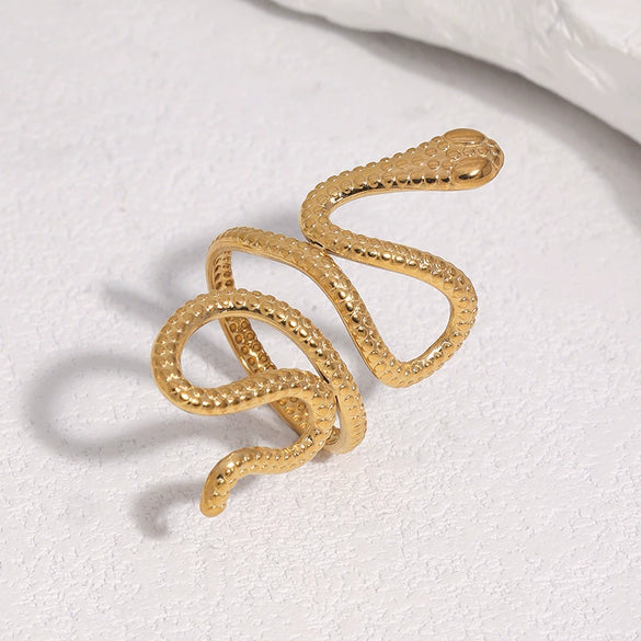Women's Open Snake Ring In Gold Plated Stainless Steel With Simple Animal Pattern And Unique Exaggerated Design