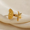 Women's Open Stainless Steel Ring With Electroplated Starfish And Conch Shell Minimalist Ocean Inspired Design