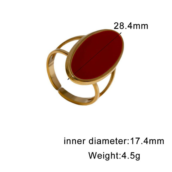 Women's Open Stainless Steel Ring With Electroplated Vintage Geometric Oval Design