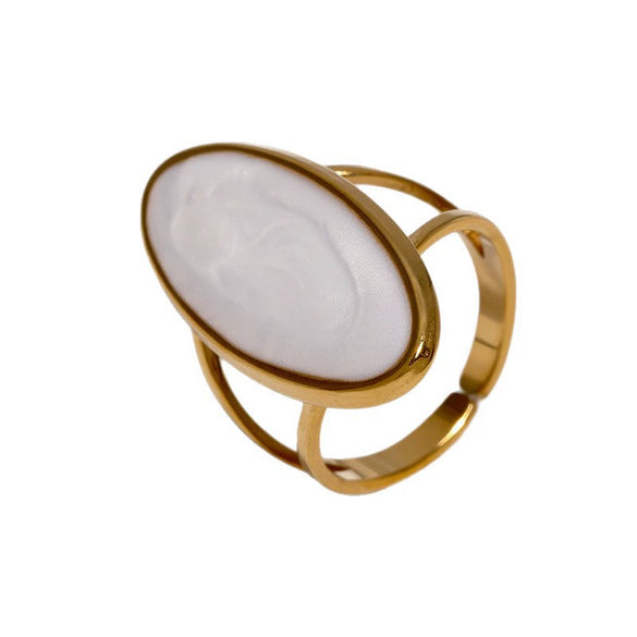 Women's Open Stainless Steel Ring With Electroplated Vintage Geometric Oval Design