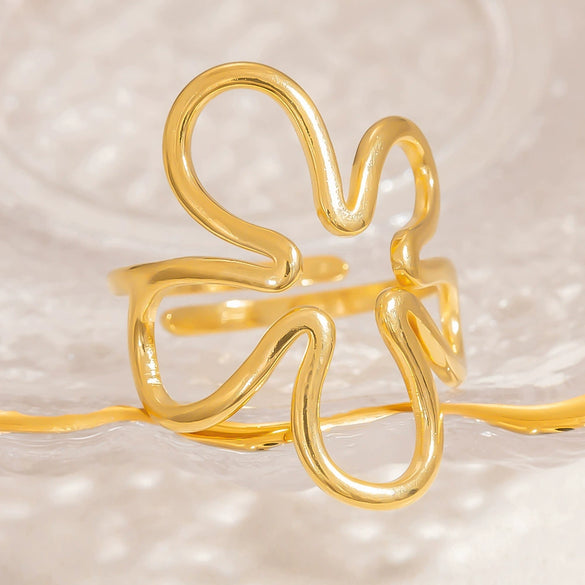 Women's Open Stainless Steel Ring With Geometric Design And Electroplating