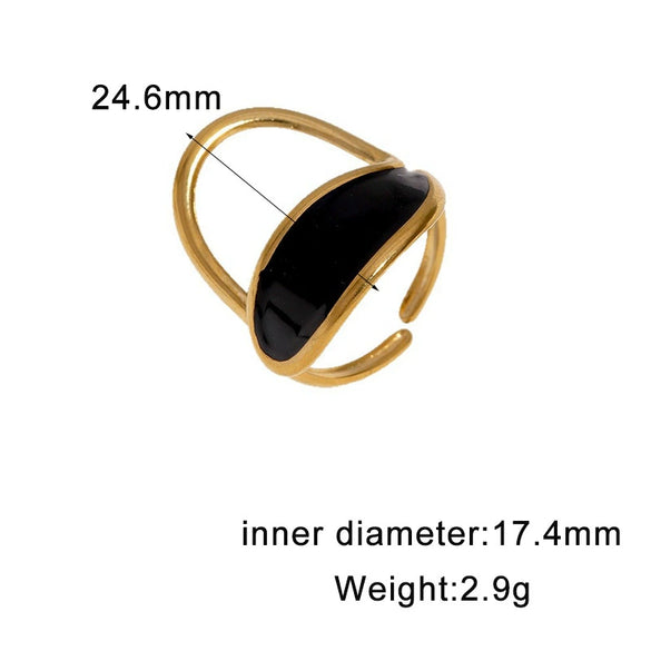 Women's Open Stainless Steel Ring With Vintage Oil Drip Geometric Design And 18K Gold Electroplated Non Fading Finish