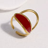 Women's Open Stainless Steel Ring With Vintage Oil Drip Geometric Design And 18K Gold Electroplated Non Fading Finish