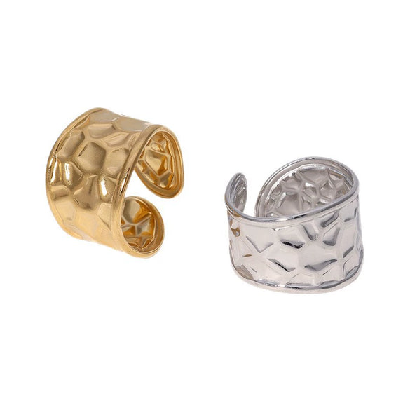 Women's Open Stainless Steel Ring With Water Ripple Light Luxury Style Electroplated