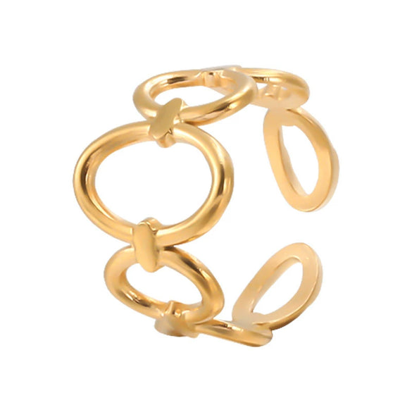 Women's Opening Adjustable Stainless Steel Ring With Geometric Design And Electroplating Treatment
