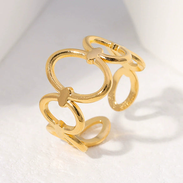 Women's Opening Adjustable Stainless Steel Ring With Geometric Design And Electroplating Treatment