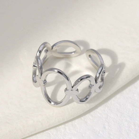 Women's Opening Adjustable Stainless Steel Ring With Geometric Design And Electroplating Treatment
