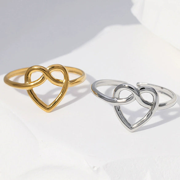Women's Opening Ring Titanium Steel Heart Pattern Electroplated