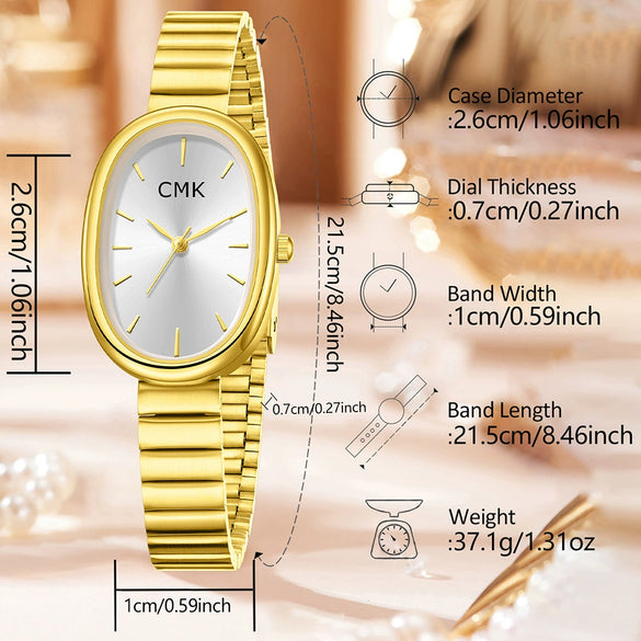 Women's Oval Alloy Case Titanium Alloy Strap Quartz Watch