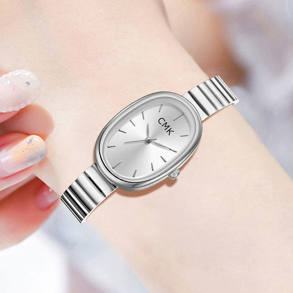 Women's Oval Alloy Case Titanium Alloy Strap Quartz Watch