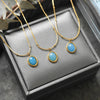Women's Oval Aquamarine Pendant Necklace In Titanium Steel With Snake Bone Chain And Gold Plated Geometric Clavicle Chain Design