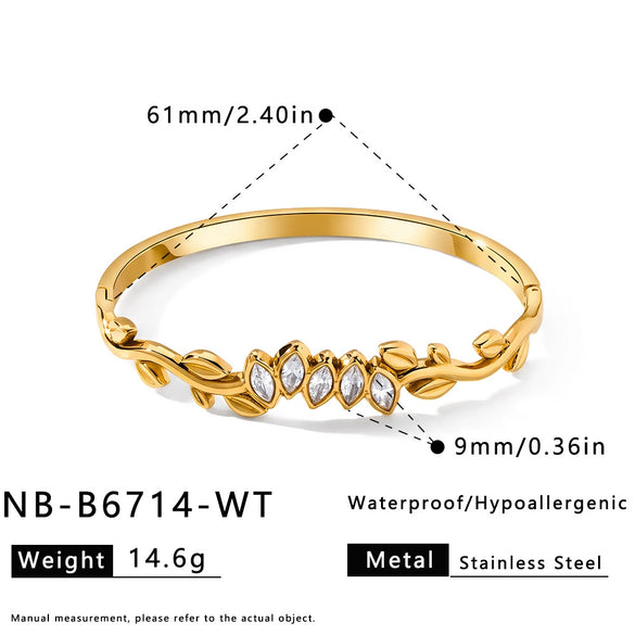 Women's Oval Branchshaped Stainless Steel Bracelet With Zircon Inlay And Minimalist Plated Design