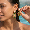 Women's Oval Geometric Stainless Steel Earrings With Zircon Pearl And Tiger Eye Stone Design 18K Vacuum Plated Finish
