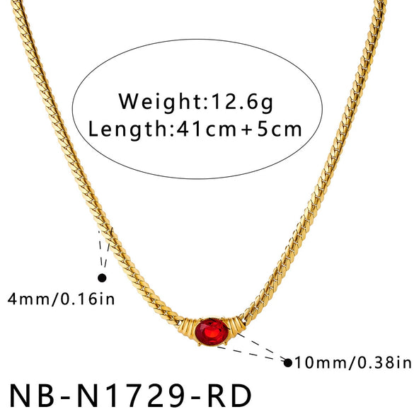 Women's Oval Geometric Stainless Steel Necklace With Zircon Inlay And 18K Vacuum Plating Simple Fashion Jewelry