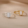 Women's Oval Half Stone Open Ring In Titanium And Stainless Steel With Electroplating