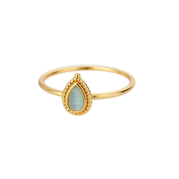 Women's Oval Half Stone Open Ring In Titanium And Stainless Steel With Electroplating