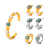 Women's Oval Natural Stone And Titanium Steel Open Bracelet Earrings Ring Suit With Gold Plated Electroplating In Simple Geometric Style