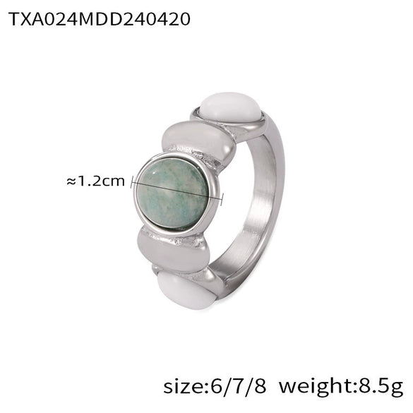 Women's Oval Natural Stone And Titanium Steel Open Bracelet Earrings Ring Suit With Gold Plated Electroplating In Simple Geometric Style