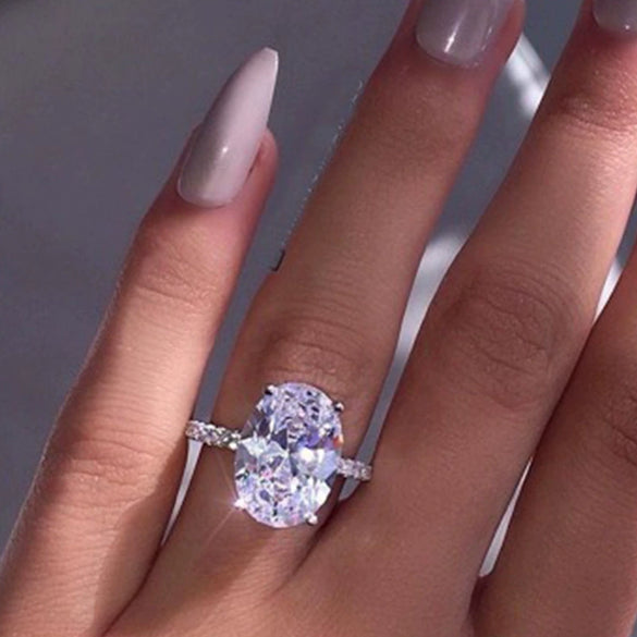 Women's Oval Platinum Plated Alloy Zircon Ring Geometric Engagement Hand Jewelry