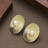 Women's Oval Spiral Texture Pearl Stud Earrings Geometric Copper Design With Ecofriendly Electroplated Finish