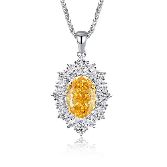 Women's Oval Sterling Silver 925 Necklace Pendant With Geometric Style And High Carbon Diamond