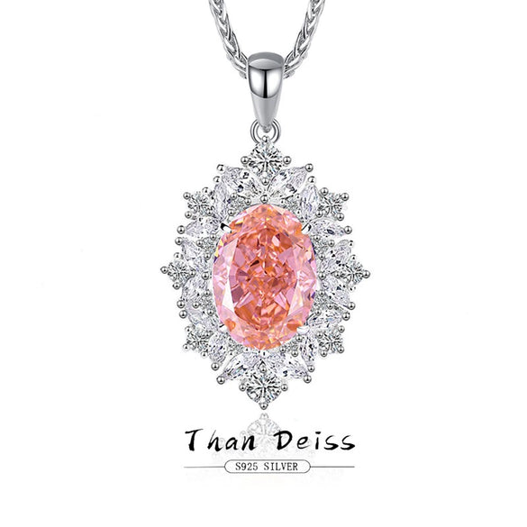 Women's Oval Sterling Silver 925 Necklace Pendant With Geometric Style And High Carbon Diamond