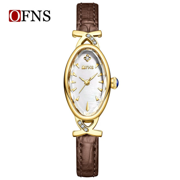 Women's Oval Waterproof Quartz Watch With Motherofpearl Plate And Belt Made Of Alloy Zinc Alloy Stainless Steel And Belt Materials