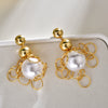 Women's Oversized Faux Pearl Geometric Hoop Tassel Earrings Metal Statement Jewelry For Fashionable Elegant Style