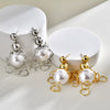 Women's Oversized Faux Pearl Geometric Hoop Tassel Earrings Metal Statement Jewelry For Fashionable Elegant Style