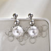 Women's Oversized Faux Pearl Geometric Hoop Tassel Earrings Metal Statement Jewelry For Fashionable Elegant Style