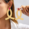 Women's Oversized Hammered Alloy Floral Geometric Earrings With Rose Red Rhinestone Accents And Stainless Steel Posts Plated Statement Fashion Jewelry