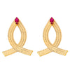 Women's Oversized Hammered Alloy Floral Geometric Earrings With Rose Red Rhinestone Accents And Stainless Steel Posts Plated Statement Fashion Jewelry