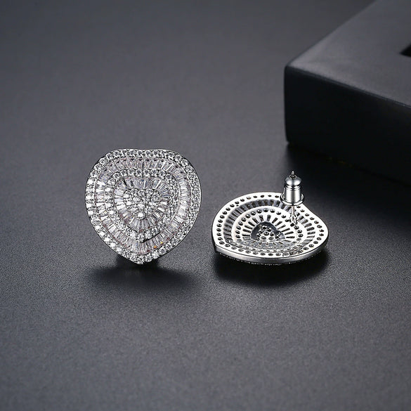 Women's Oversized Heartshaped Pavé Zircon Earrings Electroplated Copper Statement Jewelry