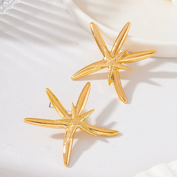 Women's Oversized Starfish Statement Earrings In Electroplated Zinc Alloy With A Shiny Retro Metallic Finish And Stainless Steel Posts