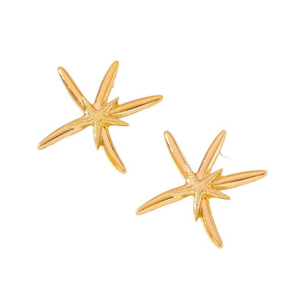 Women's Oversized Starfish Statement Earrings In Electroplated Zinc Alloy With A Shiny Retro Metallic Finish And Stainless Steel Posts