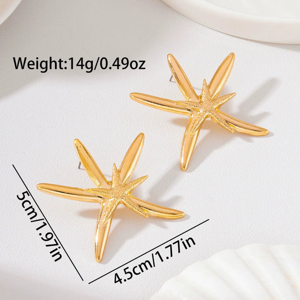 Women's Oversized Starfish Statement Earrings In Electroplated Zinc Alloy With A Shiny Retro Metallic Finish And Stainless Steel Posts