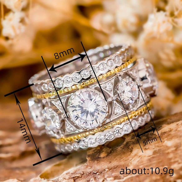 Women's Palace Style Geometric Copper Ring With Zirconia Design
