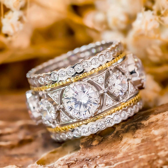 Women's Palace Style Geometric Copper Ring With Zirconia Design