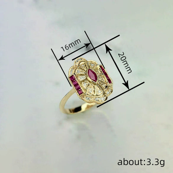 Women's Palace Style Geometric Copper Ring With Zirconia