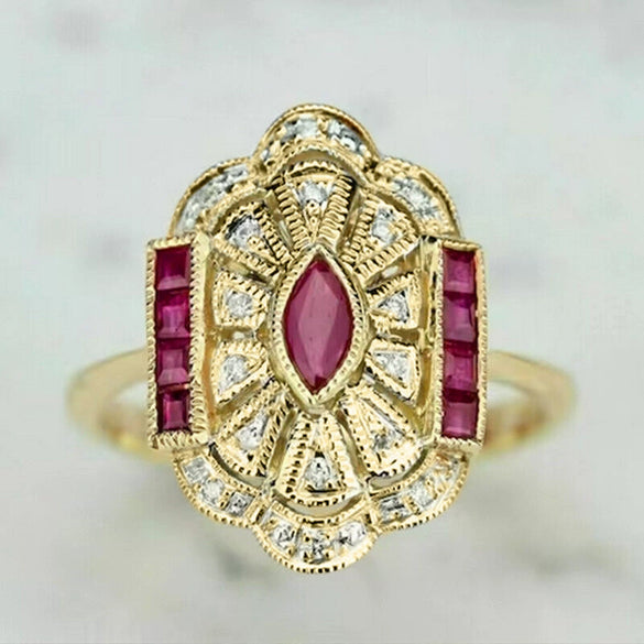 Women's Palace Style Geometric Copper Ring With Zirconia