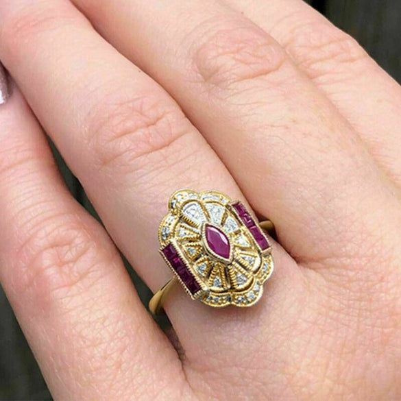 Women's Palace Style Geometric Copper Ring With Zirconia